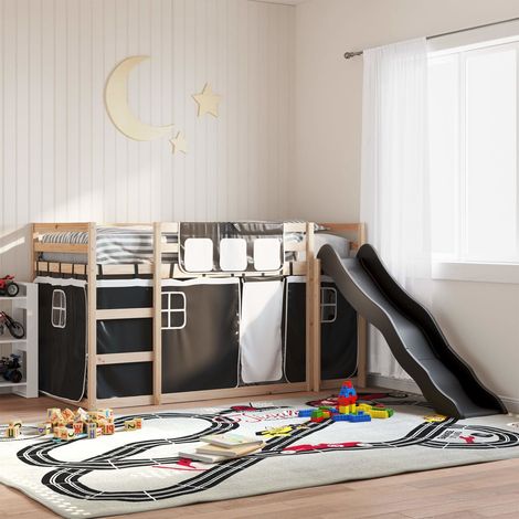 Lit superposé sans matelas avec toboggan-Lit pour enfants blanc noir 80x200 cm 671417 (1/5)
