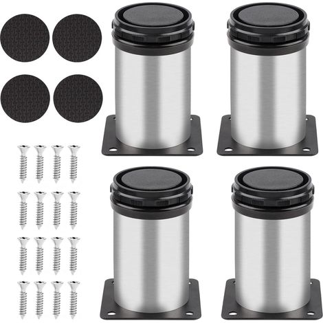 Pieds de meuble Lot de 4pcs Hauteur 100mm Support Armoir réglable acier inoxydable diamètre 5cm (1/5)