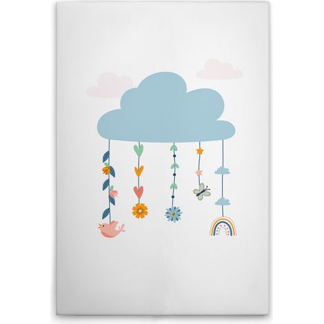 Leinwandbild Kinderzimmer Wolken Mobile M1-No.51473 - Kunstdruck auf Leinwand in Weiß Bunt - Wandbild 30 x 45 cm (1/5)