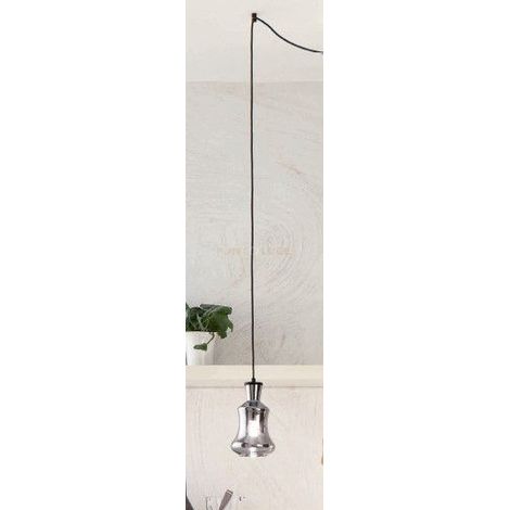 SOSPENSIONE PIN SOLO VETRO/B FUME' CAVO NERO D.15CM H.24CM ATTACCO E14