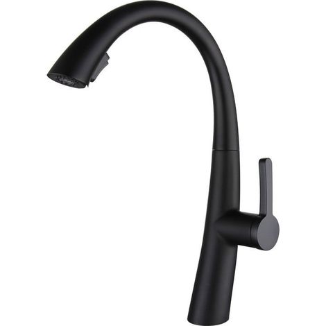 Robinet de cuisine noir avec jet de rinçage pratique, en acier inoxydable 304 (1/4)