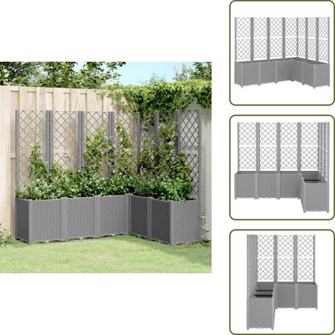 The Living Store Jardinière avec treillis gris clair 160x120x140 cm PP - Jardinier - Pot De Fleurs - Jardinière Extérieure - Pot De Fleurs En Rotin - Plante Grimpante (1/5)