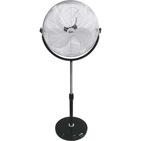 Industrieller Standventilator mit rundem Sockel aus schwarzem Chrom, Leistung 120 W, Flügel ø 50 cm, höhenverstellbar 118–148 cm