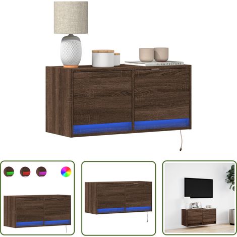 vidaXL TV-Wandschrank mit LED-Leuchten Braun Eichen-Optik 80x31x38 cm (1/5)
