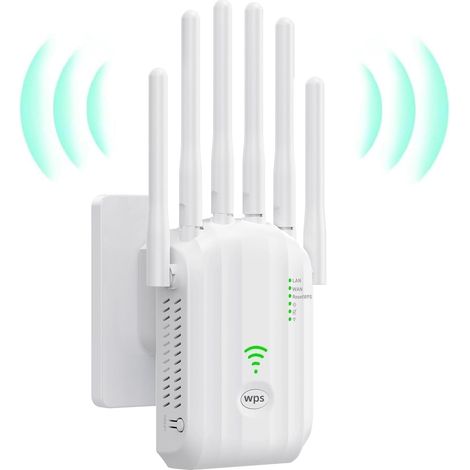 Leistungsstarker WLAN-Repeater, WLAN-Verstärker der neuesten Technologie mit 6 Antennen, die eine Fläche von 10.000 m² abdecken, 2 LAN-Anschlüsse, WLAN-Repeater für Zuhause und Büro (Weiß)