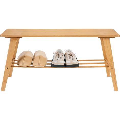 Bambus Holz Schuhbank mit Ablage 80 x 40 cm belastbar bis 150 kg