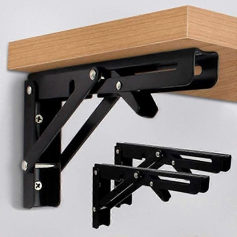 Lot de 2 supports d'étagère pliables robustes noirs de 20 cm (8 pouces), supports triangulaires pliables en métal pour tables et tabourets - AquaForge (1/5)
