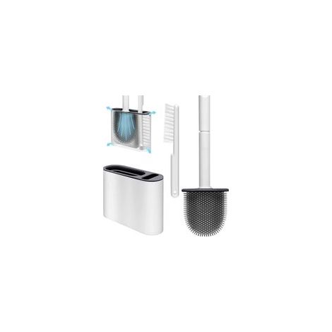 Brosse WC flexible avec support pour nettoyage en profondeur avec fentes d'aération, support au sol et fixation murale