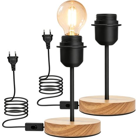 Lot de 2 socles de lampe de table E27 avec câble, douille E27 avec interrupteur, lampe de table vintage, câble de 1,8 m, lampe de bureau pour salon, chambre à coucher, bureau (1/5)