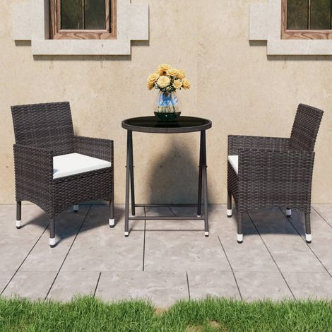 Ensemble de bistro de jardin 3 pcs poly rotin et verre trempé (1/5)