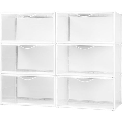 Boîtes à Chaussures en Plastique, Lot de 6 Boîtes de Rangement, 35X27X18,5 cm, Empilables, Anti-Basculement, Jusqu'à T46, Transparentes (1/5)