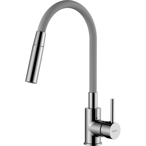 Siko mezclador de cocina con memoria de forma, 2 tipos de chorro o teleducha, curva de silicona gris (1/5)