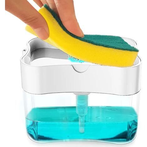 Dispensador de bomba de jabón 2 en 1 y soporte de esponja, organizador de suministros de limpieza para fregadero de cocina (1/5)