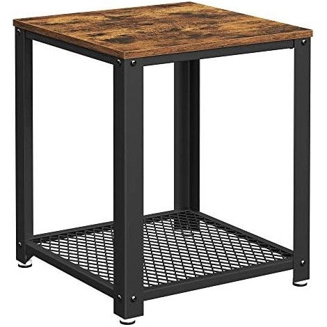 VASAGLE Beistelltisch im Industrie-Design, Nachttisch, Sofatisch mit Gitterablage, stabil, mit Metallgestell, Wohnzimmer, Schlafzimmer, einfach zu montieren, Used Look, Holzoptik Vintage von SONGMICS LET41X (1/5)