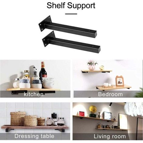FOREHILL  4 Pcs Equerre Etagere Murale Étagère Fixation Invisible pour Chambre Cuisine Atelier avec Vis Noir - 15cm