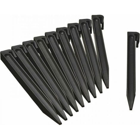 Lot de 10 ancrages pour bordure de pelouse en polyéthylène recyclé, noir - 15 cm de hauteur (1/4)