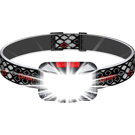 Lampada frontale ricaricabile, super luminosa, leggera, impermeabile, potente torcia a LED con luce rossa, sensore di movimento, 8 modalità di illuminazione, 25 ore di autonomia per corsa/campeggio [C (1/4)