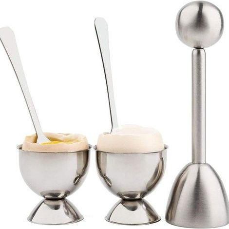 Ensemble coupe-œufs pour œufs à la coque et œufs durs, comprenant un casse-œufs avec 2 tasses, 2 cuillères, 1 couvercle, un (1/5)