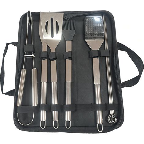 Set de 9 Pièces - Ensemble Ustensiles Barbecue Acier Inoxydable, avec Sac Toile, Portable Extérieur Camping (1/4)