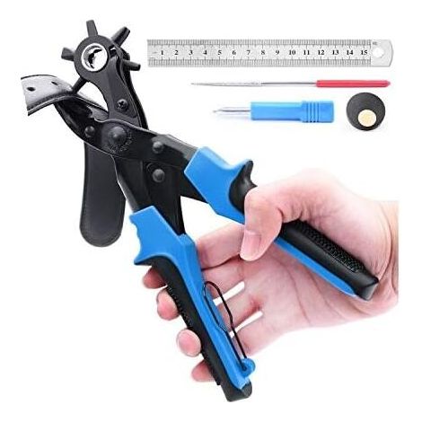 Leather hole punch wheel with 2 free extra large hole plates and ruler. Practical multi-dimensional tablet pliers, perfect for belts, crafts, etc. (1/5)