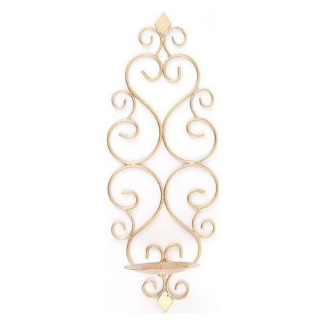 Lot de 2 bougeoirs muraux en métal doré, porte-bougies chauffe-plat pour la décoration murale, chambre, salle de bain, salon. (1/2)