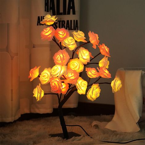 Künstliche Rosen-LED-Lampe mit abnehmbarem Kunststofffuß, USB-Lichterkette mit Schalter (warmes Licht, weiße und rosa Rosen) (1/5)
