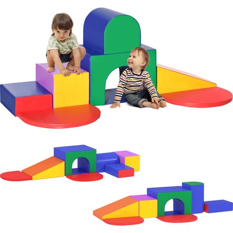 Circuito de habilidades motoras para bebés de 7 piezas, juguete para trepar, bloques de construcción de espuma con revestimiento sintético, juguetes educativos para niños en edad preescolar, multicolo