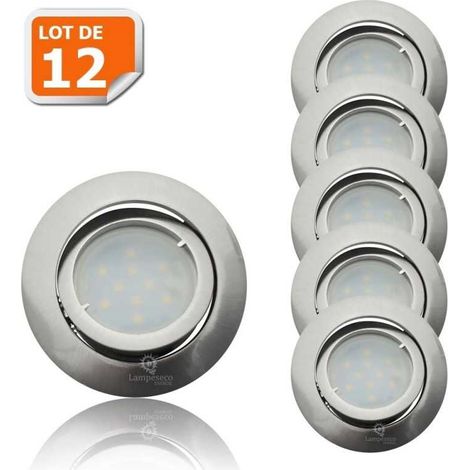 Lot de 12 Spot Led Encastrable Complete Satin Orientable lumière Blanc Chaud eq. 50W ref.209 (1/5)