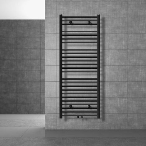 LuxeBath Badheizkörper Sahara 600x1500 mm Schwarz matt gerade Mittelanschluss inkl. Anschlussgarnitur mit Thermostat Universal Eck- und Durchgangsform Chrom, Heizkörper Handtuchwärmer Handtuchtrockner (1/5)