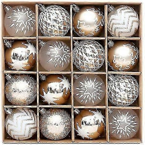 Ensemble élégant de 16 boules de Noël blanches et dorées champagne (1/5)