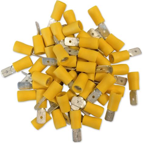 Terminales eléctricos macho amarillos de 6,3 mm, paquete de 50 terminales. (1/2)