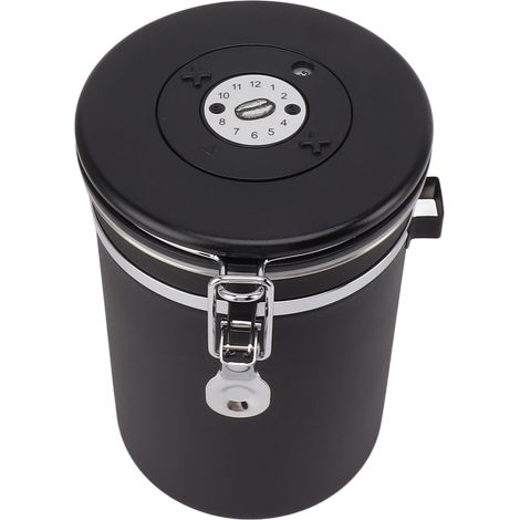 Contenant à Café 1,8L en Acier Inoxydable avec Cuillère, Boîte de Rangement Hermétique pour Grains de Café, Noir (1/5)