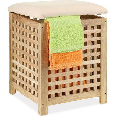 Cesta para la ropa con asiento en nogal