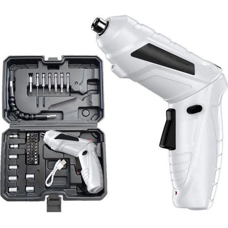 Taladro atornillador inalámbrico de 3,6 Nm, 1800 mAh, 3,6 V, destornillador + 47 accesorios, 2 direcciones de rotación + luz LED, cable de carga USB, ideal para profesionales, montaje de muebles y jug (1/4)