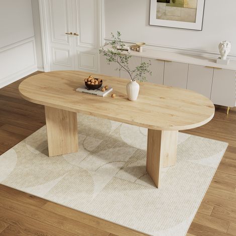 Table à manger pour 6 à 8 personnes avec coins arrondis, plateau 18 mm, structure stable, MDF - chêne (1/5)