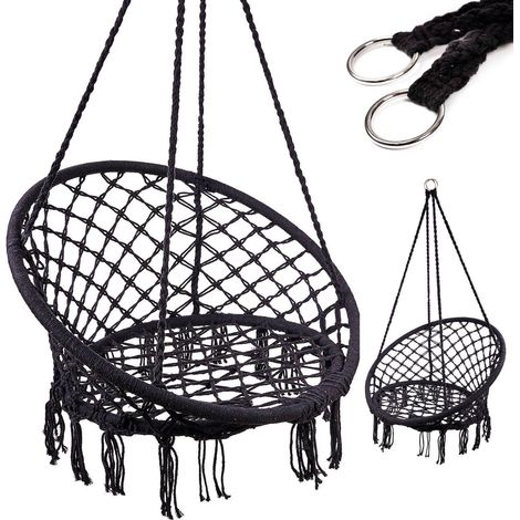 Sillón columpio nido de cigüeña con respaldo negro 80cm