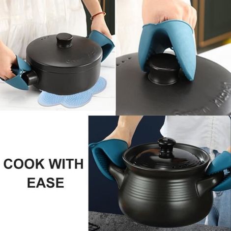 Gants de cuisine - Silicone - Résistants à la chaleur - Antidérapants - Inclus: 2 pinces et 1 coussin isolant (1/4)