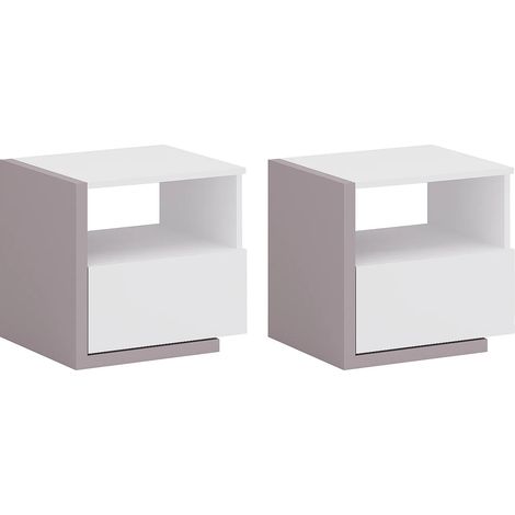 Set di 2 comodini scandinavi - 1 cassetto e 1 nicchia - Bianco e marrone - NAPOLI II (1/5)