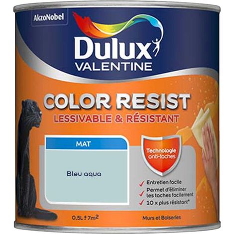 Peinture bicouche intérieure Color Resist Murs et Boiseries Mat Bleu Aqua 2,5L - Dulux Valentine