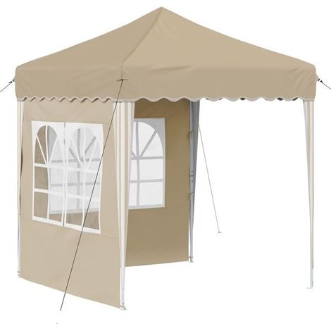 Tente de réception portable, mesurant 195 x 195 x 245 cm, en tissu Oxford beige. (1/5)