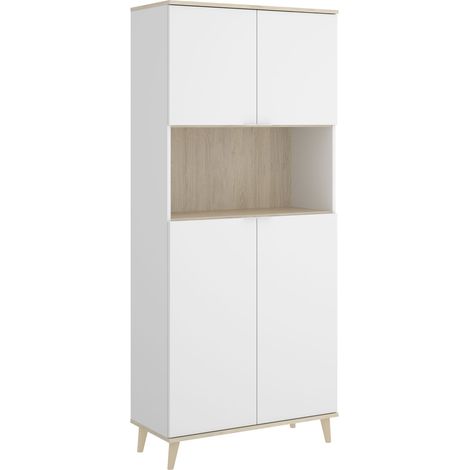 Mueble de cocina 80x40x189 cm blanco mate y roble natural con cuatro puertas - Gubbio (1/10)