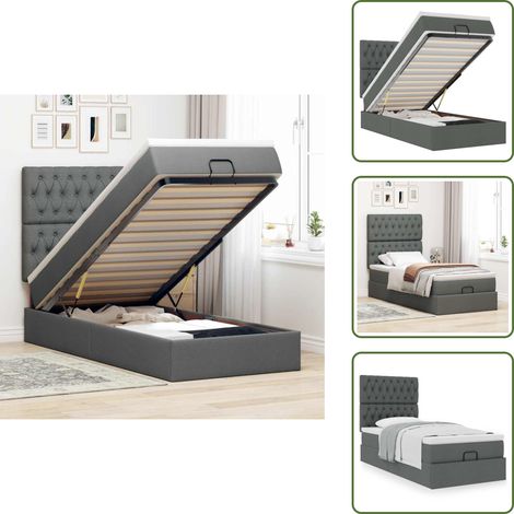 Cadre de lit ottoman avec matelas gris foncé 100x200 cm tissu - Cadre De Lit Ottoman - Cadres De Lit Ottomans - Cadre De Lit - Cadre De Lit Avec Rangement (1/5)