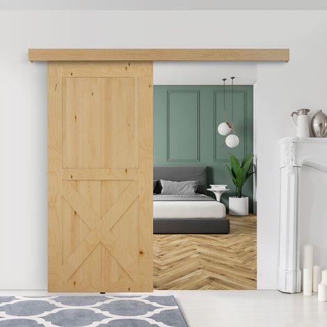 Kit de rails 200 cm pour portes coulissantes en bois style rustique, accessoires inclus, 6,6 ft. (1/5)