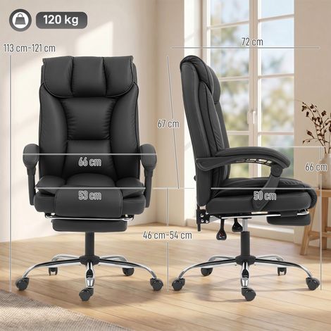 Fauteuil de travail ergonomique inclinable avec repose-jambes, assise réglable en hauteur, rotation à 360°, dossier inclinable, couleur anthracite, pour bureau à domicile (1/5)