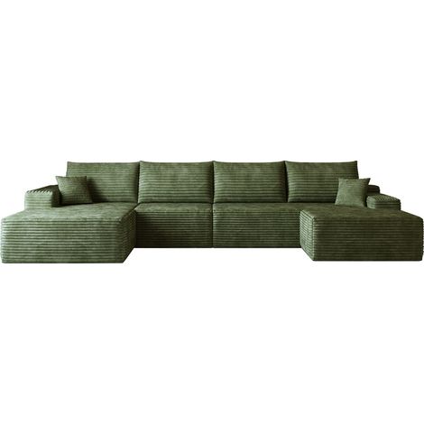 Sofá Esquinero Modular con Chaise Longue, Asiento Profundo, Espuma de Alta Elasticidad, Tela Verde (1/5)