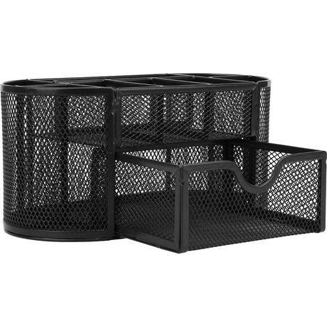 Porte-crayons multifonction 9 compartiments, organiseur de stylos pour bureau, panier de rangement de bureau, fournitures scolaires, noir, 8009 (1/5)