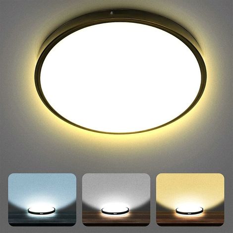 24W Dimmable LED Ceiling Light, LED Ceiling Lights 3 Color Temperatures 3000K/6000K/4000K LED Ceiling Light, IP54 LED Bright Ceiling Lamp for Living Room, Bathroom, Bedroom (1/5)
