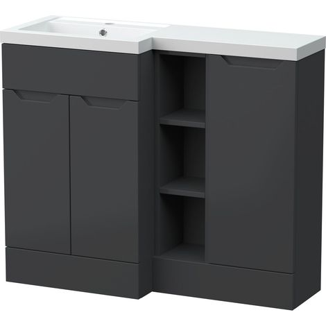 Teddesley Floor Standing 3 Door Vanity Basin WC Unit with Polymarble Basin, 1000mm, Left Hand, Dark Grey