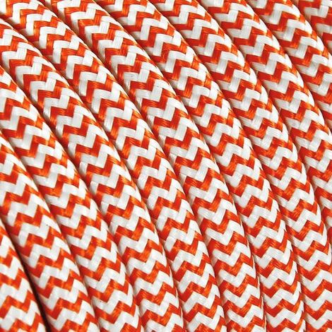 Fil Électrique Tissu Zébré Orange et Blanc 3x0,75mm² - Câble Électrique Textile de Qualité