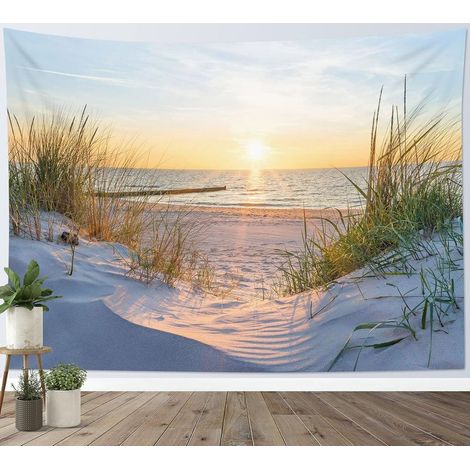 Tapiz de pared "Atardecer sobre el mar" de 150x130 cm – Tejido de poliéster resistente a la decoloración – Decoración de interiores para salón, dormitorio o residencia de estudiantes. (1/5)
